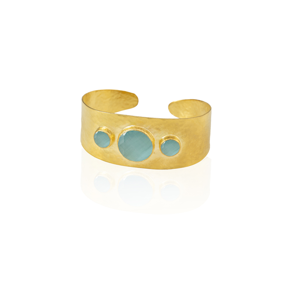 Kadir Jewellery 22 Ayar Altın Kaplama El İşçiliği Zirkon Taşlı Kadın Kelepçe Bilezik - Image 1