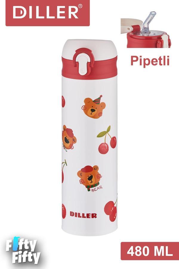 DILLER 480 ML Pipetli Paslanmaz Çelik Termos Vacum Cup Kilitli Kapak  -FFDILLERD9228 - Image 1