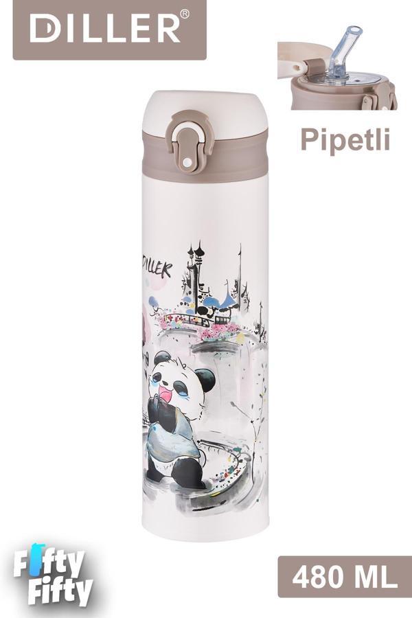 DILLER 480 ML Pipetli Paslanmaz Çelik Termos Vacum Cup Kilitli Kapak  -FFDILLERD9248 - Image 1