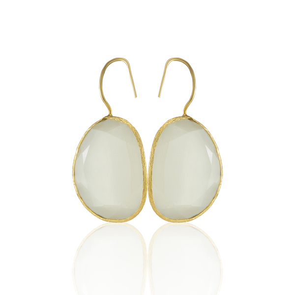 Kadir Jewellery 22 Ayar Altın Kaplama Fosil Taşlı Küpe -El İşçiliği Ve Hipoalerjenik Küpe - Image 1