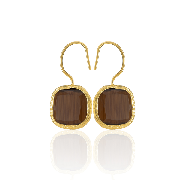 Kadir Jewellery 22 Ayar Altın Kaplama Kare Taşlı Küpe -El İşçiliği Ve Hipoalerjenik Küpe - Image 1