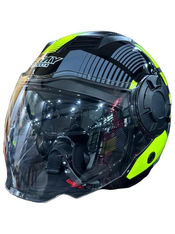KASK SWAY SW-766 GEKO BLACK/YELLOW ÇENESİZ GÜNEŞ GÖZLÜKLÜ - Image 1