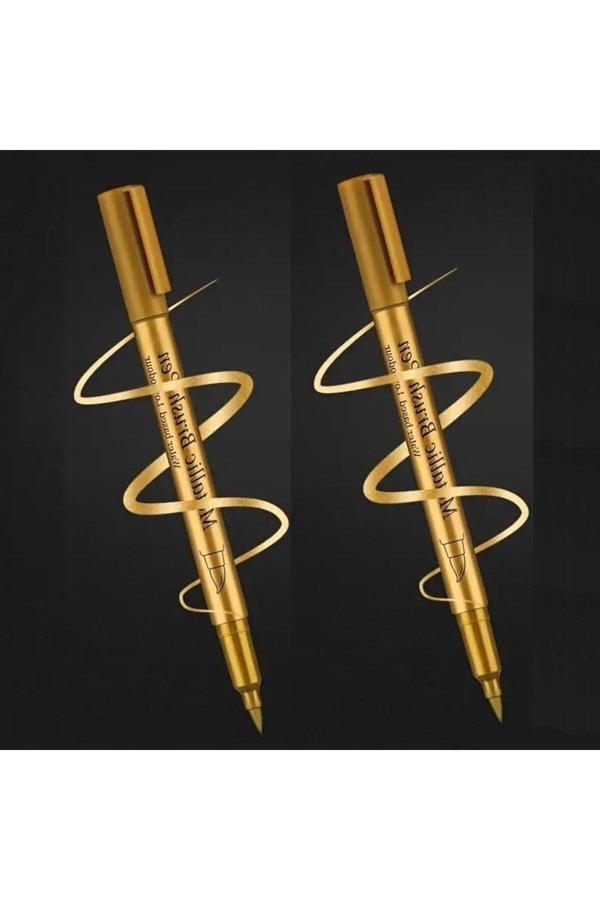 Sanathobi Altın Metalik Brush Marker Kaligrafi Kalemi, Cam Kalemi, Davetiye, Süsleme, Balon, Bardak Yazı-2 Ad - Image 1