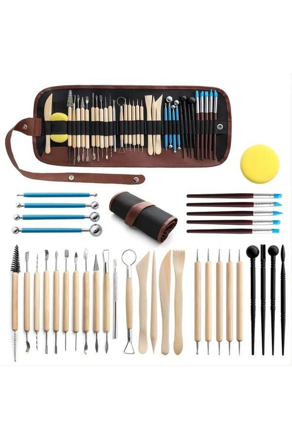 Sanathobi Çömlekçilik Araçları Seti, Kil, Heykeltraş, Seramik, Modelleme, Hobi, Kalemlikli-36 Parça - Image 1