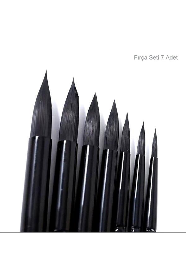 Sanathobi Fırça Seti, Tahrir Fırçası, Minyatür, Tezhip, Resim, Suluboya, Yağlı Boya-Sincap Kılı 7'Li Set - Image 1