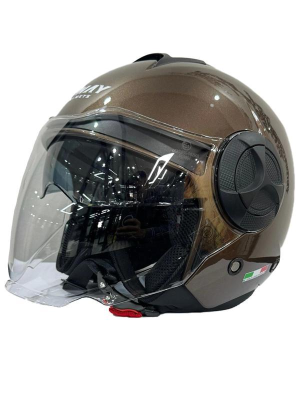 KASK SWAY SW-737 PARLAK KAHVERENGİ ÇENESİZ GÜNEŞ GÖZLÜKLÜ - Image 1
