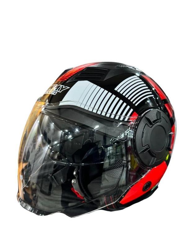 KASK SWAY SW-766 GEKO BLACK/RED ÇENESİZ GÜNEŞ GÖZLÜKLÜ - Image 1