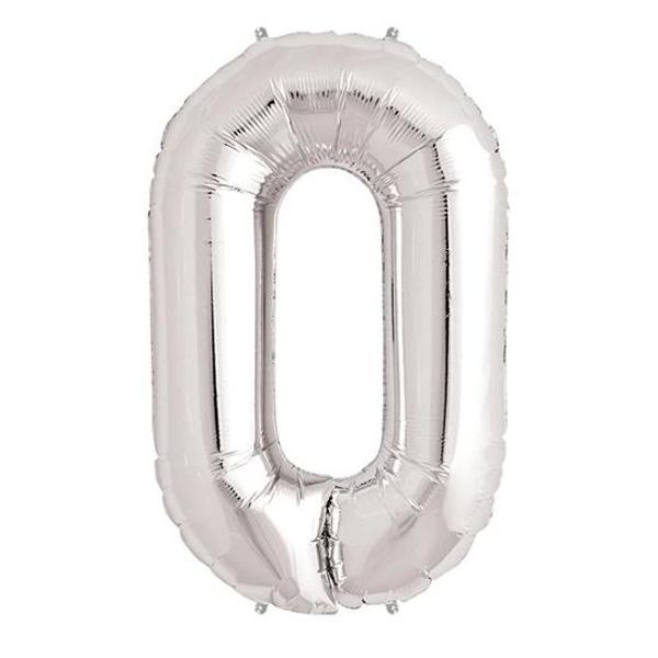 0 Rakam Folyo Balon Gümüş  40 İnç - Image 1