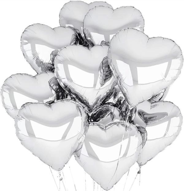 Metalize Parlak Gümüş Kalp Şekilli Uçan Balon Folyo 18 İnç 45 Cm 10 Adet - Image 1