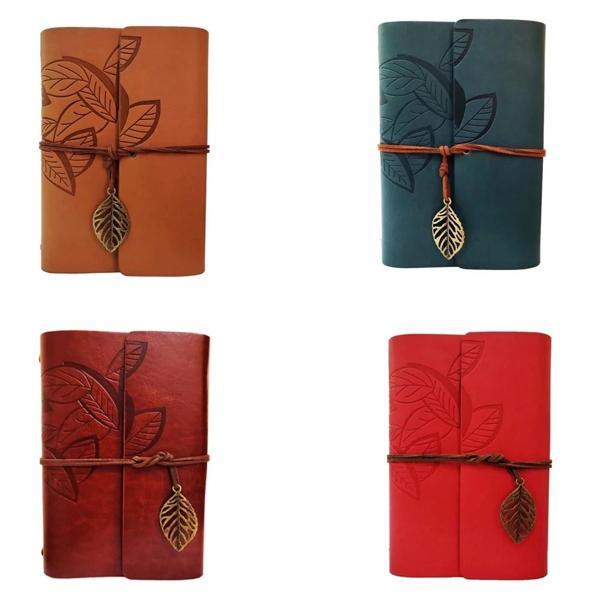 Yaprak Desenli Çizgisiz Deri Defter - Image 1
