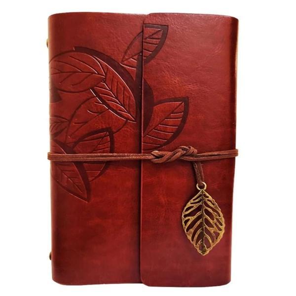 Yaprak Desenli Kahverengi Deri Defter - Image 1