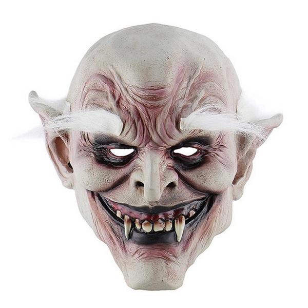 Korku Zombi Maskesi Beyaz Saçlı Kaşlı Lateks Vampir Maskesi Et Maske - Image 1
