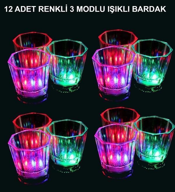 Led Işıklı Eğlence Bardakları - 3 Modlu Renk Değiştiren Bardak 12 Adet - Image 1