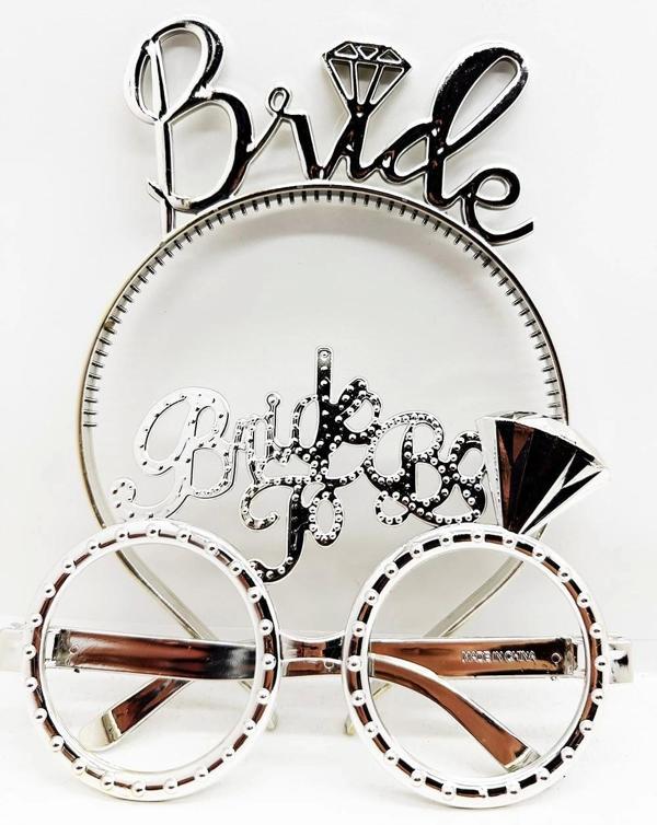 Bride Yazılı Taç Ve Bride To Be Yazılı Gözlük Seti Gümüş Renk - Image 1