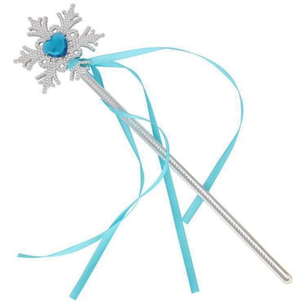 Kar Taneli Mavi Kalp Taşlı Saten Kurdeleli Karlar Ülkesi Elsa Asası Sopası 34 Cm - Image 1
