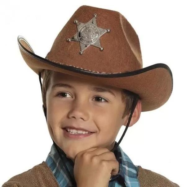 Çocuk Kovboy Şapkası - Vahşi Batı Kovboy Şerif Şapkası Kahve Renk - Image 1