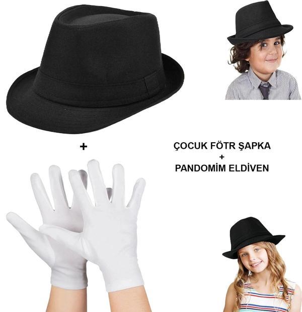Çocuk Sahne Performans Seti – Gösteri Fötr Şapka Ve Eldiven - Image 1