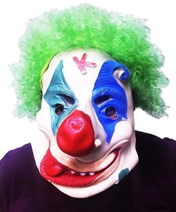 Yeşil Renk Afro Bonus Peruklu Palyaço Lateks Et Maske - Image 1
