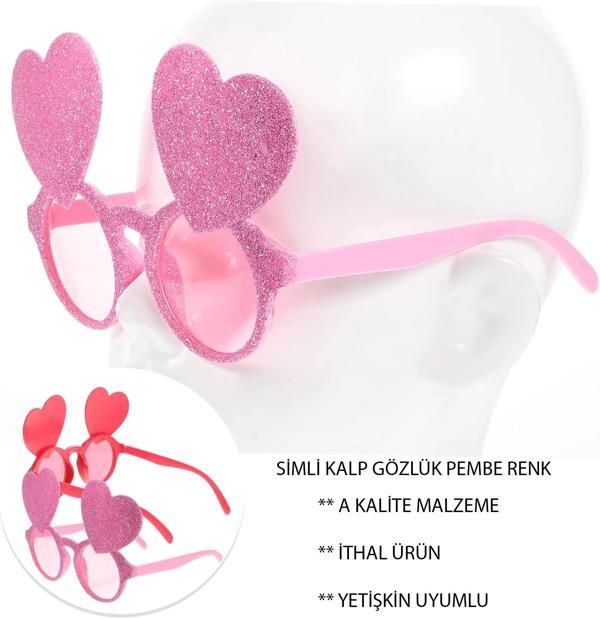 Pembe Renk Sim İşlenmiş Kalp Figürlü Parti Gözlüğü - Image 1