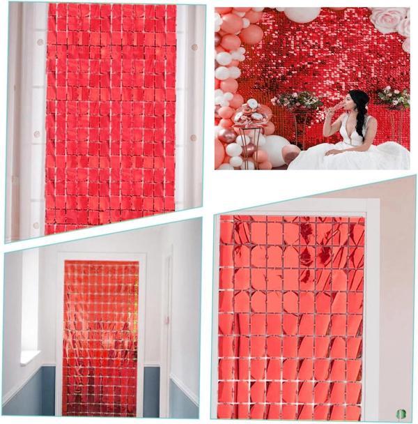 Ekstra Metalize Kırmızı Renk Disko Dikdörtgen Kesim Kapı Perdesi Dekorasyon 1x2 Metre - Image 1