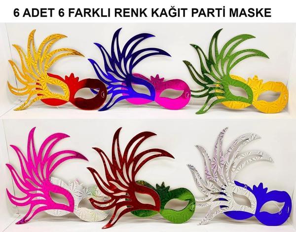 Rengarenk Kağıt Malzemeden İmal Parti Balo Maskesi 6 Adet - Image 1