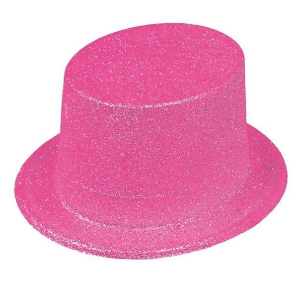Floresan Pembe Renk Simli Uzun Fötr Melon Şapka 12 Cm - Image 1