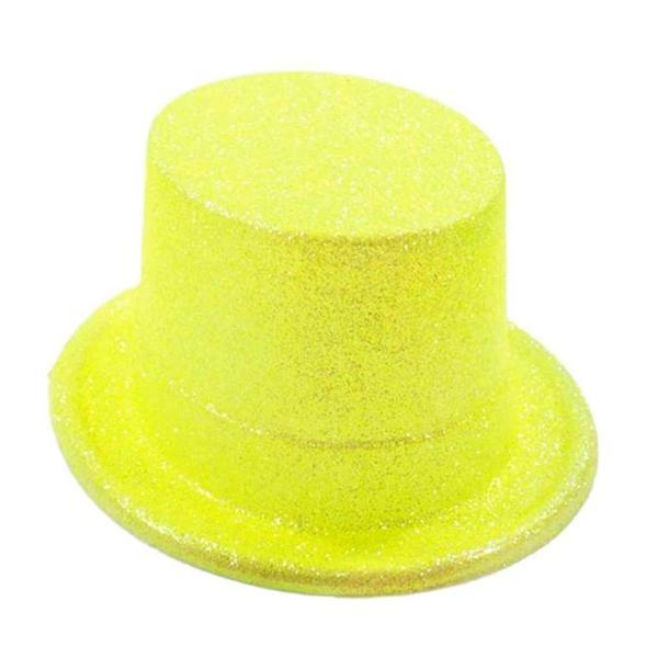 Floresan Sarı Renk Simli Uzun Fötr Melon Şapka 12 Cm - Image 1