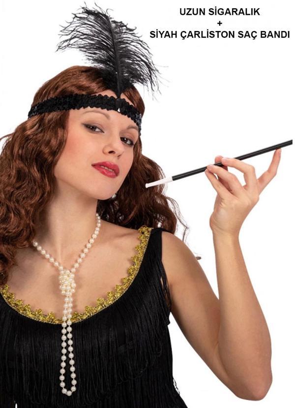 192039ler Gatsby Aksesuar Seti – Siyah Charleston Saç Bandı  Lık - Image 1