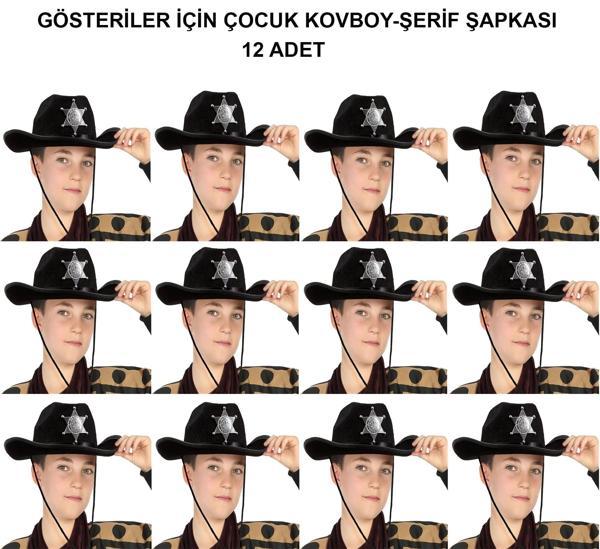 Kovboy Şerif Şapkası Siyah 12 Adet - Kostüm, Parti Ve Gösteri Şapkası - Image 1