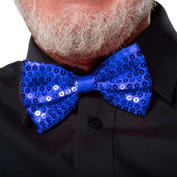 Gece Işıltısı Mavi Payetli Pullu Papyon 7x2 Cm - Image 1