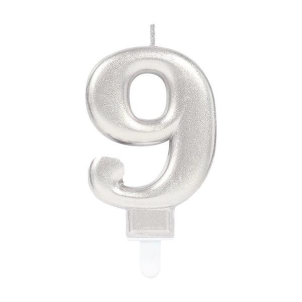 9 Rakam Mum Gümüş Renk - Image 1