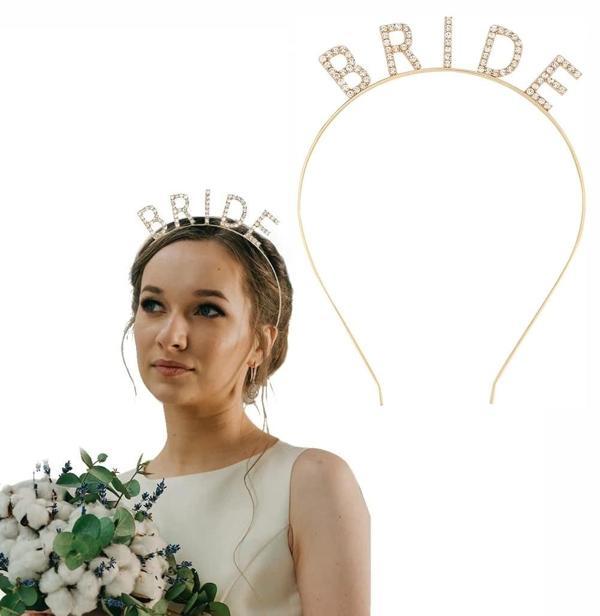 Altın Gold Renk Bekarlığa Veda Kristal Taş Bride Tacı İthal 16x10 Cm - Image 1