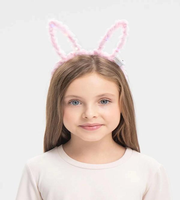Led Işıklı Peluş Pofuduk Tavşan Kulak Tavşan Taç Pembe 17x23 Cm - Image 1