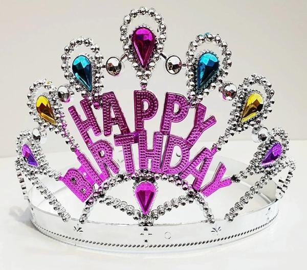 Gümüş Renk Happy Birthday Yazılı Doğum Günü Tacı 60 Cm - Image 1