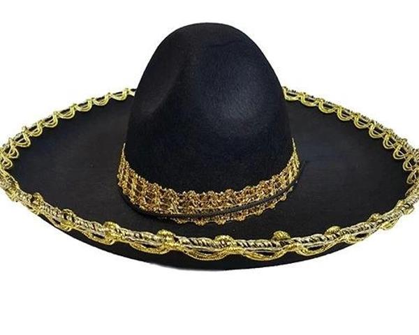 Altın Renk Şeritli Meksika Mariachi Latin Şapkası 55 Cm Çocuk - Image 1