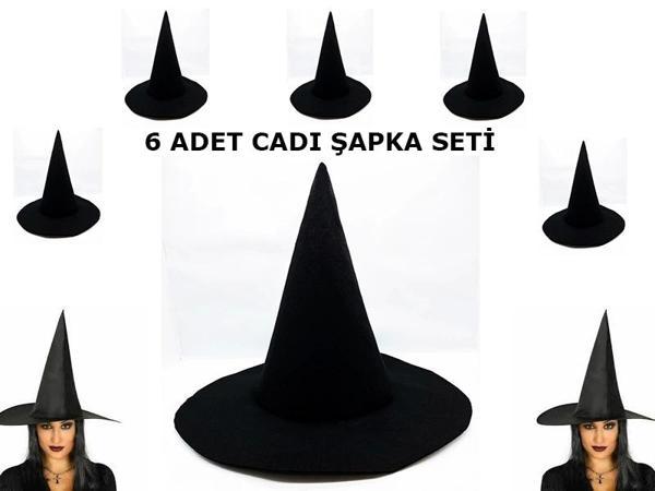 Siyah Cadı Şapkası Keçe Yetişkin Boy 6 Adet - Image 1