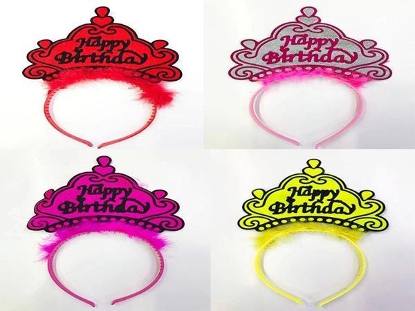 Happy Birthday Yazılı Neon Renk Taç 12 Adet - Image 1