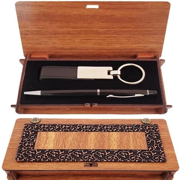 Siyah Kalem Ve Anahtarlık Ahşap Kutulu Set - Image 1