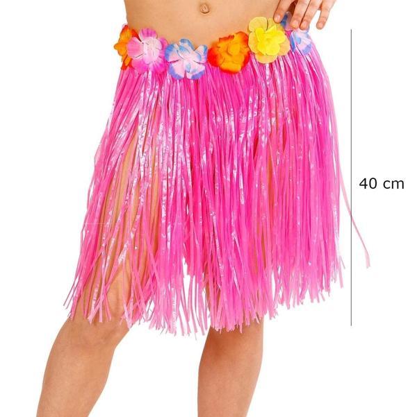 Yetişkin Ve Çocuk Uyumlu Pembe Renk Püsküllü Hawaii Luau Hula Etek 40 Cm - Image 1