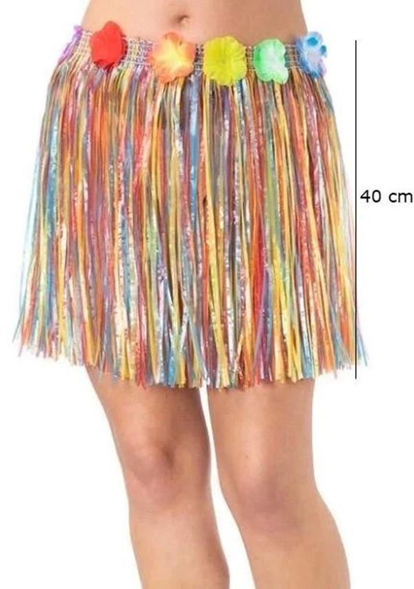 Yetişkin Ve Çocuk Uyumlu Rengarenk Püsküllü Hawaii Luau Hula Etek 40 Cm - Image 1
