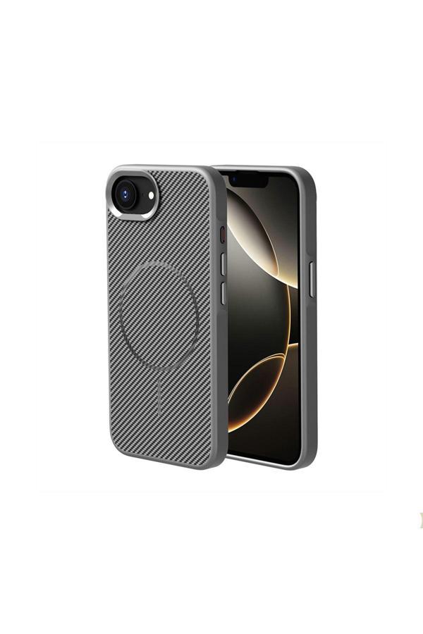 Nsm Tech İphone 16E Kılıf Magsafe Şarj Özellikli Karbon Fiber Görünümlü Zore Troy Kapak - Gri - Image 1
