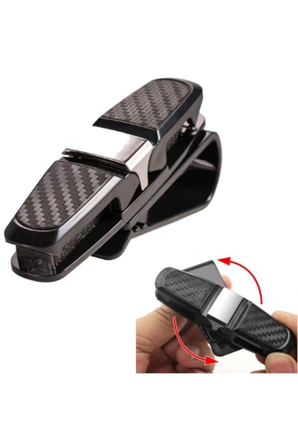 Caraks Araç İçi Gözlük Tutacağı Güneşliğe Geçme 180 Derece Döner Başlıklı Çift Kıskaçlı Karbon Desen - Image 1