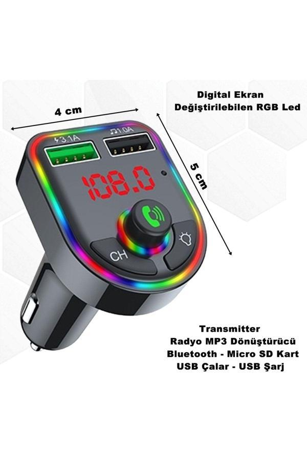 Caraks Çakmaklık Rgb Işıklı Radyo Mp3 Dönüştürücü Transmitter Bluetooth-Micro Sd Kart-Usb Çalar - Usb Şarj - Image 1
