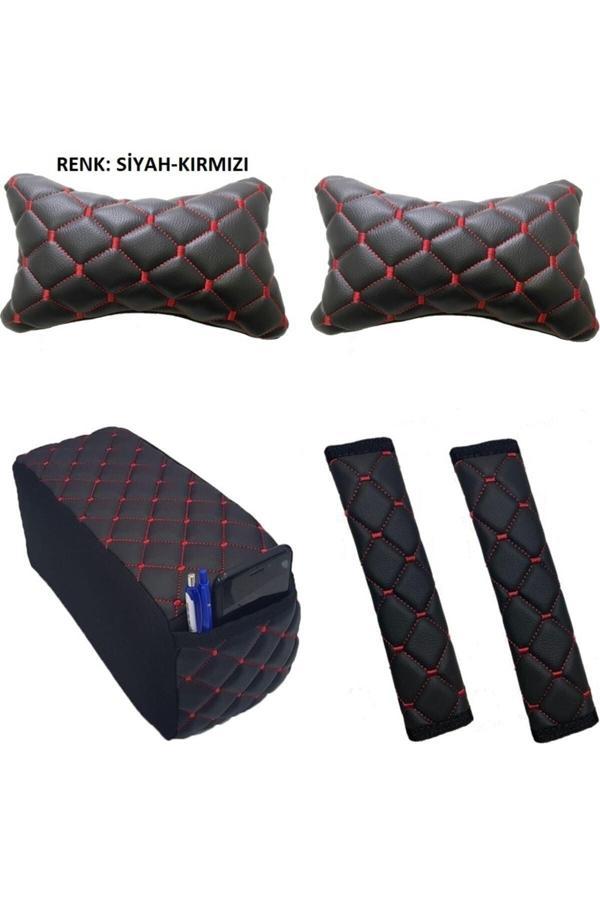 Caraks Vw Polo Emniyet Kemer Konforu+Kolçak+Boyunluk 2002-2008 Arası Siyah Kırmızı - Image 1