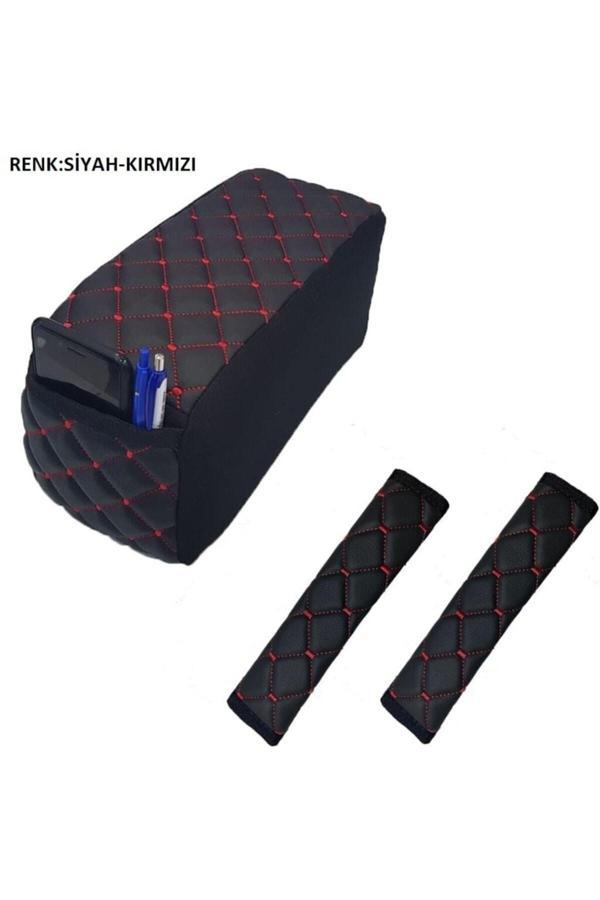 Caraks Uyumlu Grande Punto Emniyet Kemer Konforu+Kolçak 2006 Sonrası Siyah Kırmızı - Image 1