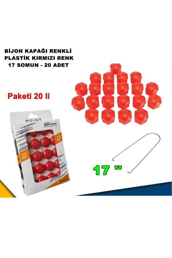 Caraks Renkli Bijon Kapağı Plastik Kırmızı Renk Altıgen 17 Mm Bijon Uyumlu 20 Adet - - Image 1
