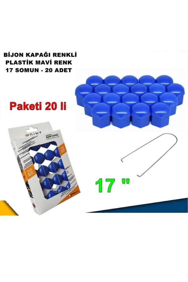 Caraks Renkli Bijon Kapağı Plastik Mavi Renk Altıgen 17 Mm Bijon Uyumlu 20 Adet - - Image 1