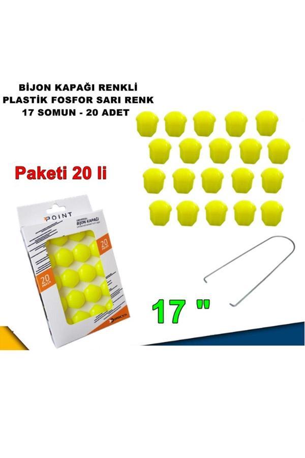 Caraks Renkli Bijon Kapağı Plastik Fosfor Sarı Renk Altıgen 17 Mm Bijon Uyumlu 20 Adet - - Image 1