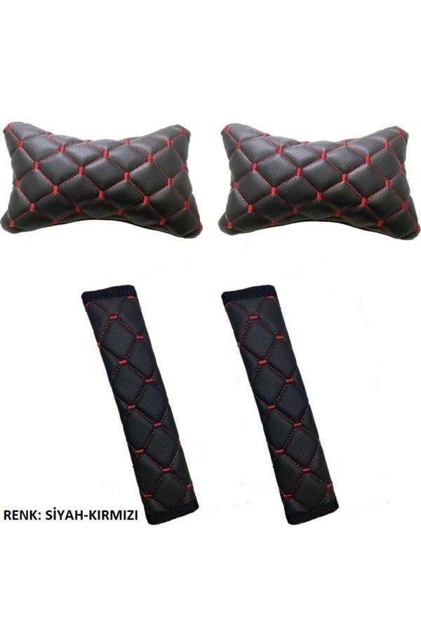 Caraks Seat Leon Hb 2005-2012 Arası Emniyet Kemer Konforu+Boyunluk Siyah Kırmızı - Image 1