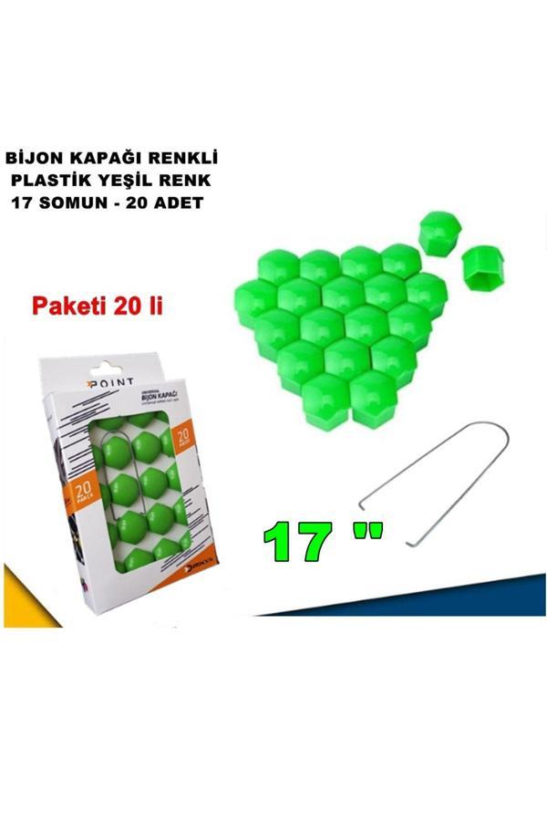 Caraks Renkli Bijon Kapağı Plastik Yeşil Renk Altıgen 17 Mm Bijon Uyumlu 20 Adet - - Image 1
